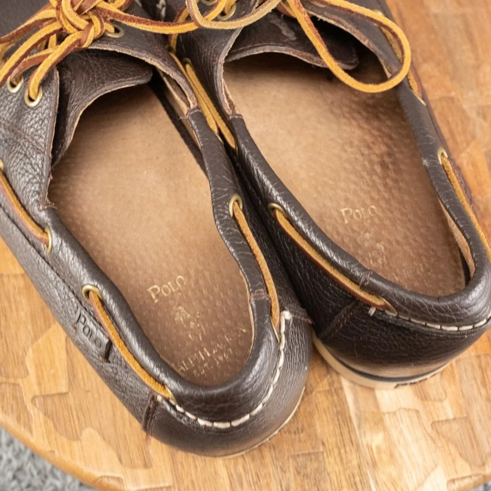 Polo Ralph Lauren Bienne‎ II Men's Brown Leather Slip-On Boat Shoes, Size 11 D